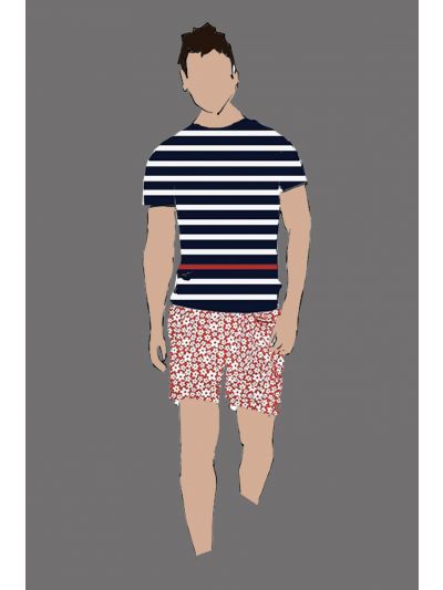182087 - Uniform Short Male Red w/Floral Print White (Pool Bar)